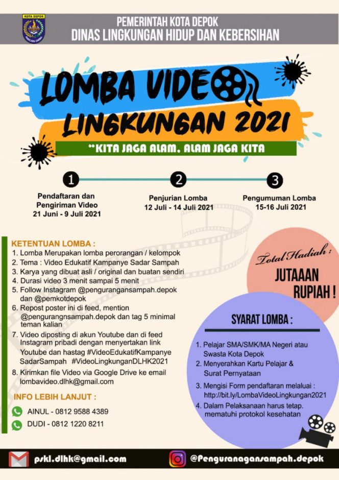 
					Flyer pengumuman Lomba Video Lingkungan Tahun 2021 yang digagas DLHK Kota Depok. (Foto: istimewa).