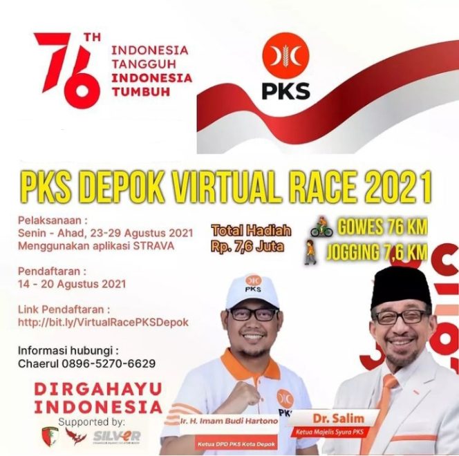 
					DPD PKS Depok, Komunitas SERDADU dan Silver Cimanggis Sukses Adakan PKS Depok Virtual Race 2021 Diikuti 380 Peserta