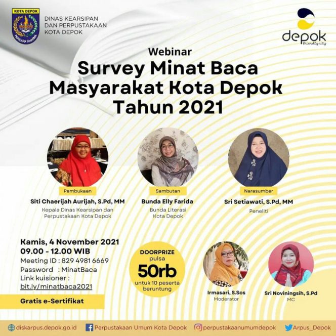 
					Web seminar (webinar) Survey Minat Baca Masyarakat Kota Depok Tahun 2021. 