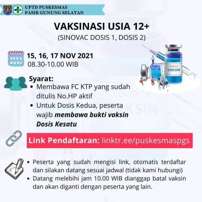 
					Jadwal vaksinasi pekan ini di wilayah UPTD Puskesmas PGS. (Foto: Istimewa)