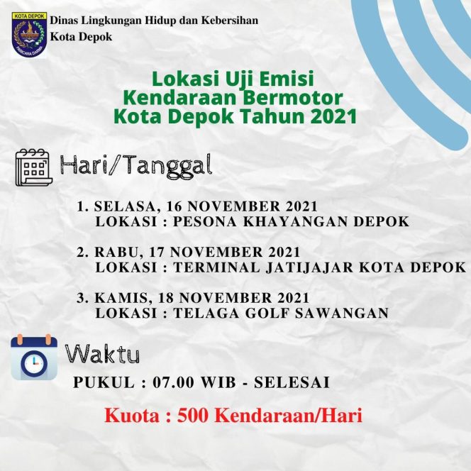 
					Target 500 Kendaraan Perhari, Ini Beberapa Lokasi Uji Emisi Kendaran di Kota Depok Selama Tiga Hari Kedepan