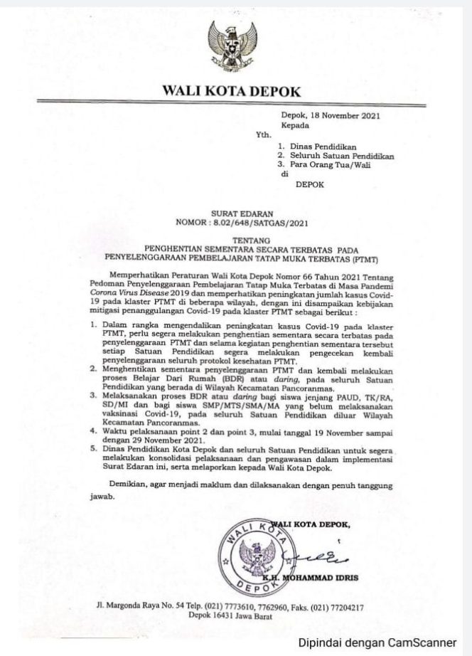
					Covid-19 Kembali Meningkat, PTMT di Kota Depok Dihentikan