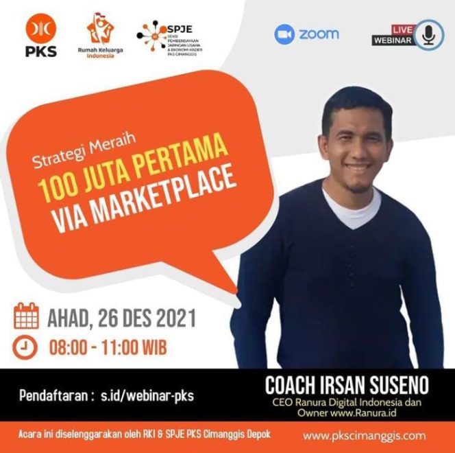 
					RKI dan SPJE PKS Cimanggis Adakan Webinar “Strategi Meraih 100 Juta Pertama via Marketplace”, Berikut Link Pendaftarannya