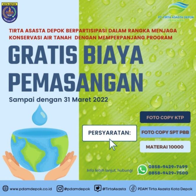 
					PT.Tirta Asasta Depok Perpanjang Promo Gratis Sambung Baru Hingga 31 Maret 2022