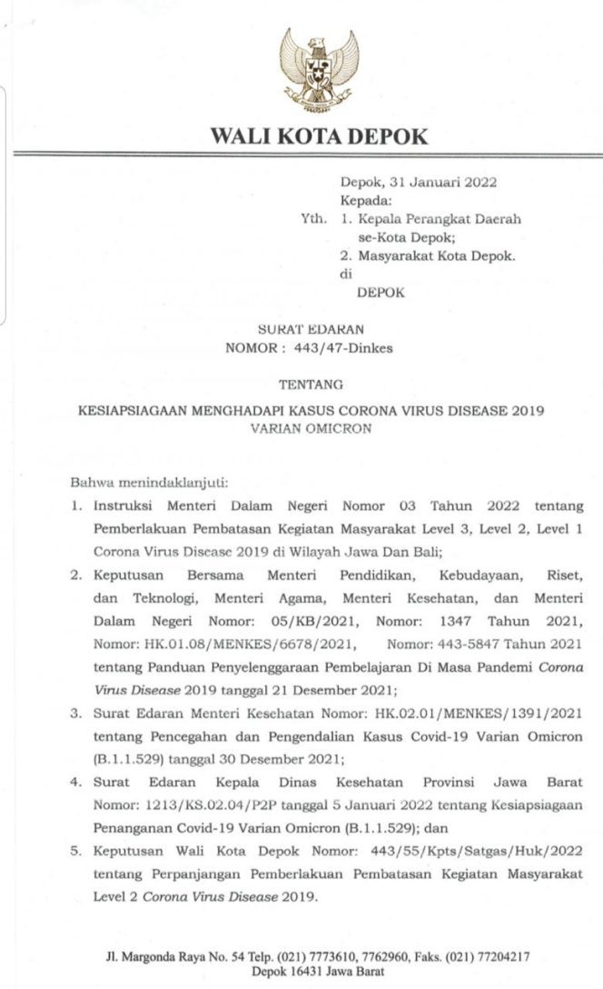 
					Surat Edaran (SE) nomor 443/47-Dinkes tentang Kesiapsiagaan Menghadapi Kasus Corona Virus Disease 2019 (Covid-19) varian Omicron. (Foto: tangkapan layar).