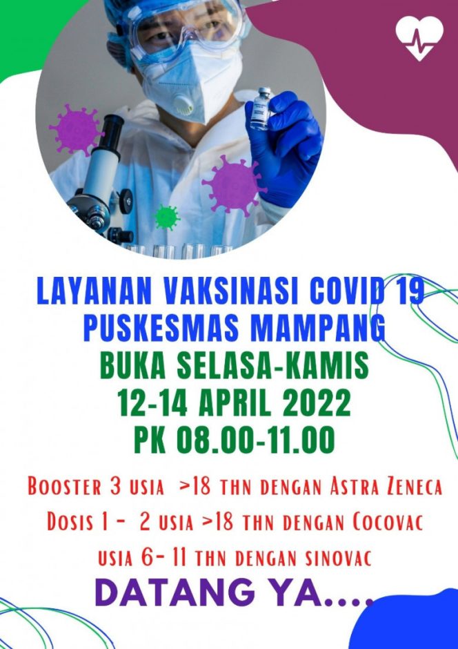 
					Informasi mengenai layanan Vaksinasi Covid-19 di UPTD Puskesmas Mampang. (Foto: istimewa).