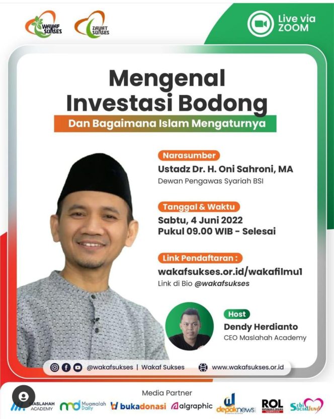 
					Wakaf Sukses Gelar Webinar “Mengenal Investasi Bodong dan Bagaimana Islam Mengaturnya”, Berikut Cara Pendaftarannya
