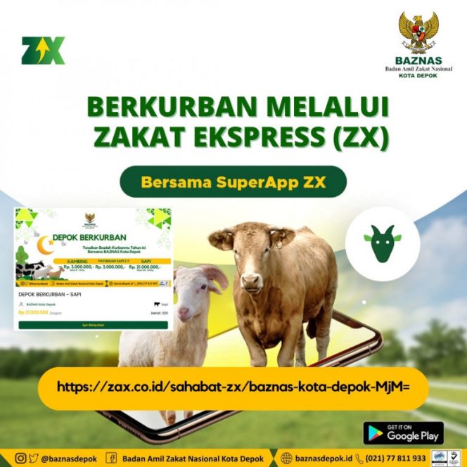 
					Flyer informasi berkurban melalui aplikasi Zakat Ekspress (ZX) milik Baznas Kota Depok. (Foto: istimewa).
