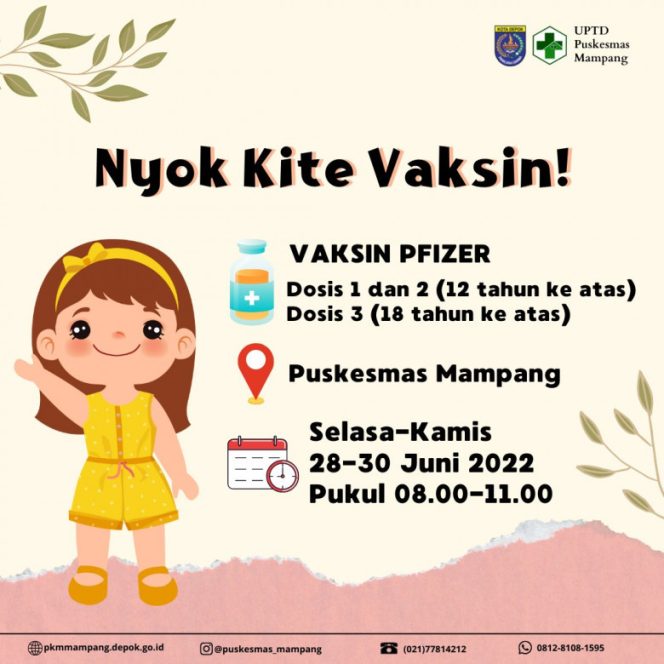 
					Flyer berisi informasi mengenai vaksinasi Covid-19 di Puskesmas Mampang. (Foto: istimewa).