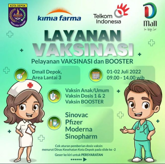 
					Dinkes Depok Kembali Gelar Vaksinasi Covid-19 Gratis Selama Dua Hari di D’Mall