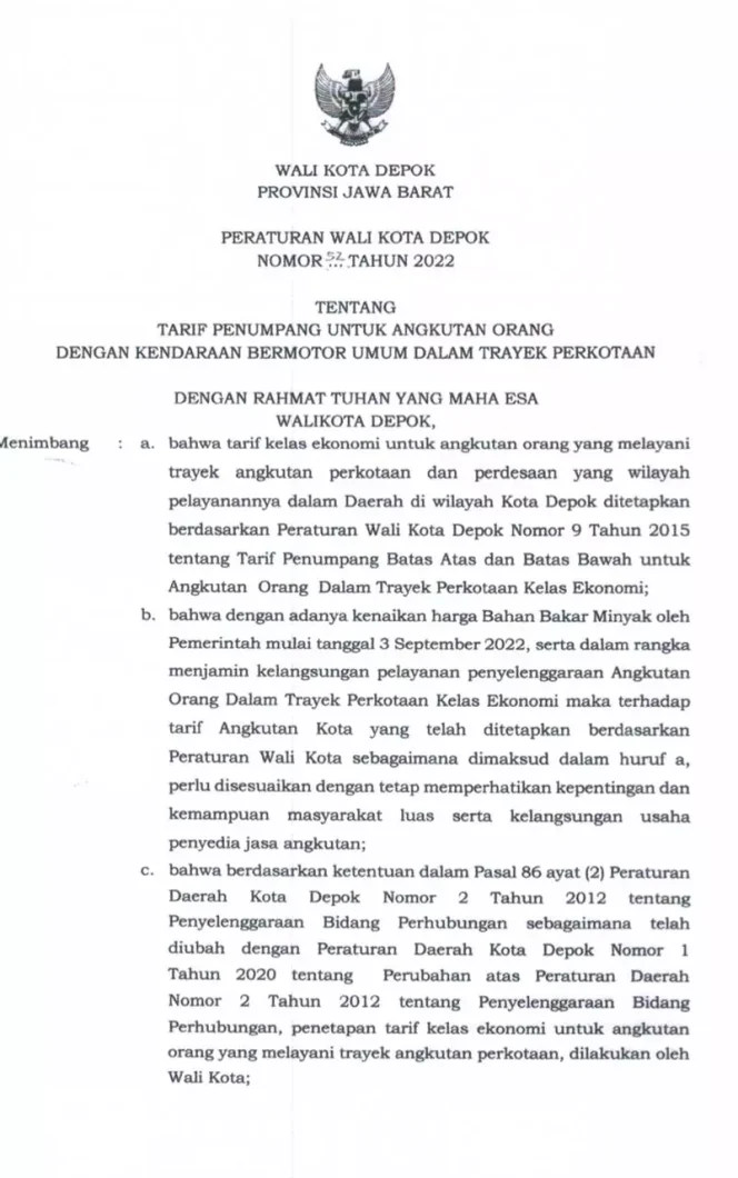 
					BBM Naik, Pemkot Depok Resmi Tetapkan Tarif Baru Angkot