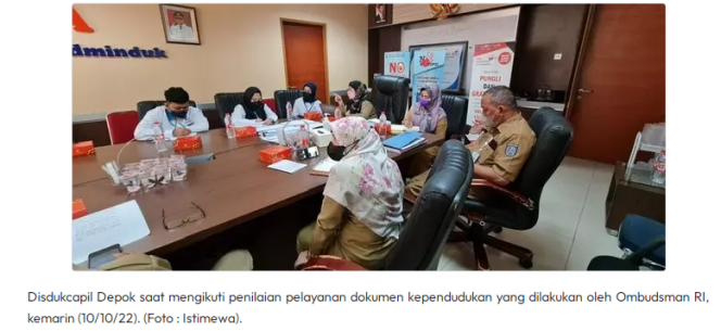 
					Usai Wakili Kota Depok dalam Penilaian Zona Integritas, Disdukcapil Kembali Ikuti Penilaian dari Ombudsman