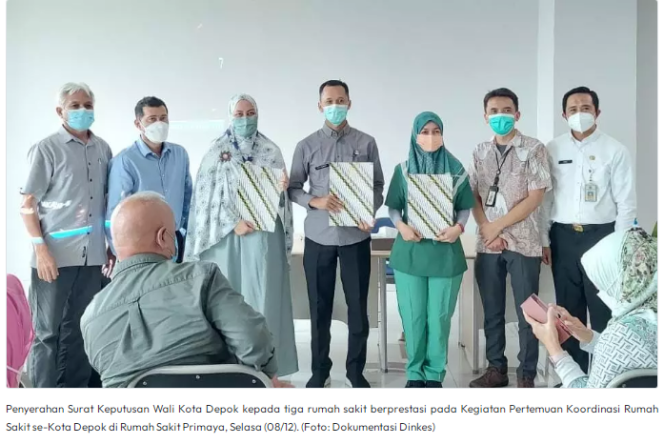 
					Dinkes Kota Depok Berikan Penghargaan Tiga Rumah Sakit Berprestasi