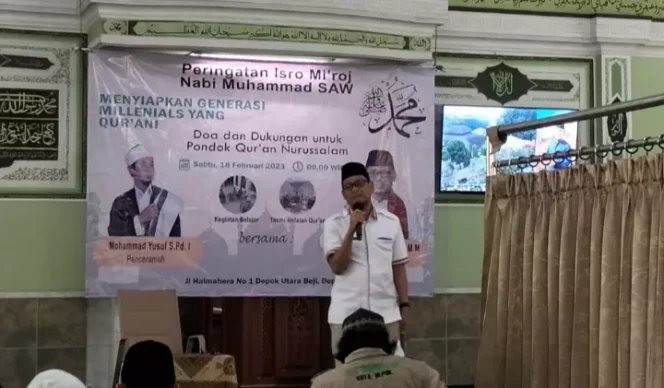 
					Wakil Wali Kota Depok, Imam Budi Hartono, saat menghadiri kegiatan Tabligh Akbar Isra Miraj di Masjid Nurussalam, Kecamatan Beji, Sabtu (18/02/23). Foto: Diskominfo.