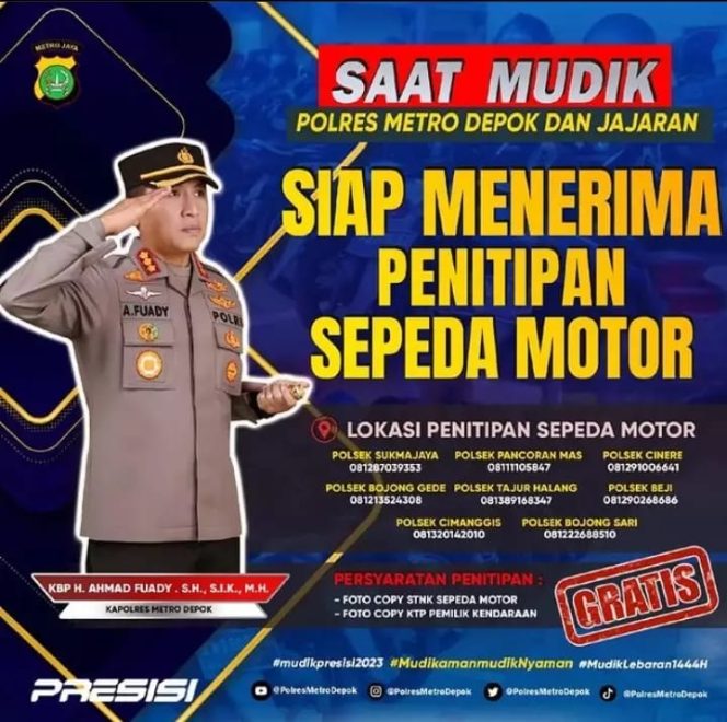 
					Infografis soal penitipan sepeda motor oleh Polres Metro Depok dan jajaran. Foto: Istimewa.
