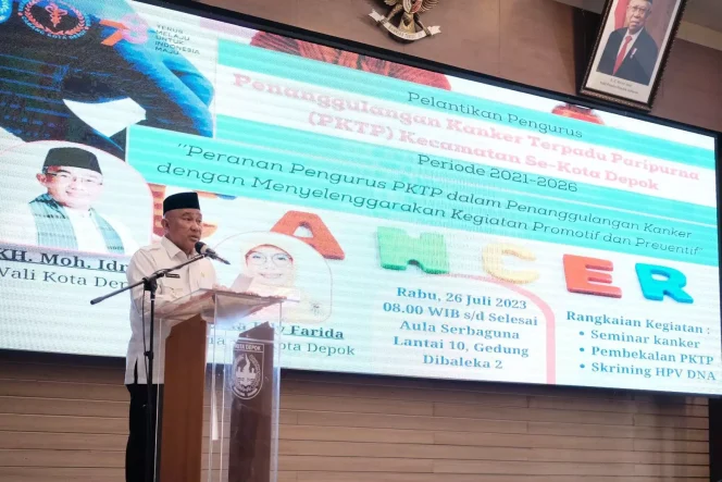 
					Wali Kota Depok, Mohammad Idris saat memberikan arahan kepada pengurus PKTP Kecamatan masa bakti 2021-2025 di Aula Serbaguna, Lantai 10, Gedung Dibaleka II, Rabu (26/07/23). (Foto: Diskominfo).