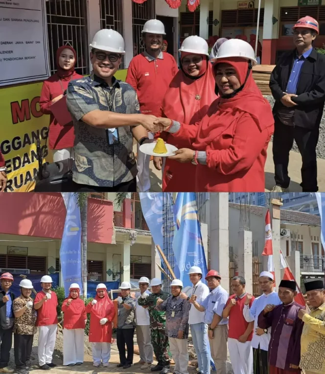 
					Peletakan batu pertama, tanda dimulainya pembangunan ruang kelas baru di SDN Pondok Cina 5, Jumat (04/08/23). (Foto:Diskominfo)