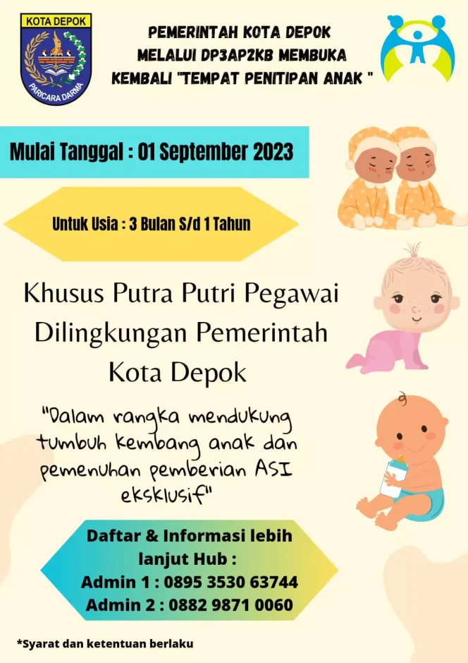 
					Flyer penitipan anak oleh DP3AP2KB Kota Depok. (Gambar: DP3AP2KB Kota Depok)