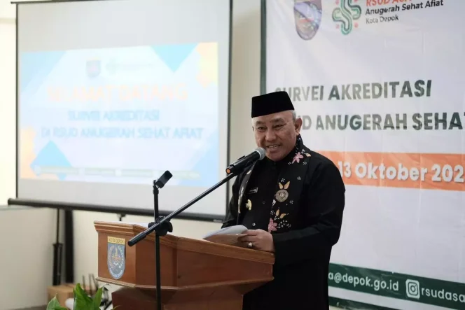 
					Wali Kota Depok, Mohammad Idris memberikan sambutan sekaligus membuka Survei Akreditasi RSUD ASA Kota Depok di aula Lantan 6 Gedung RSUD ASA, Kamis (12/10/23). (Foto : JD01/Diskominfo).