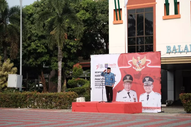 
					Wali Kota Depok Mohammad Idris saat menjadi Inspektur Upacara Hari Kesaktian Pancasila, di Halaman Balai Kota Depok, Minggu (01/10/23). (Foto: Bima/Diskominfo)