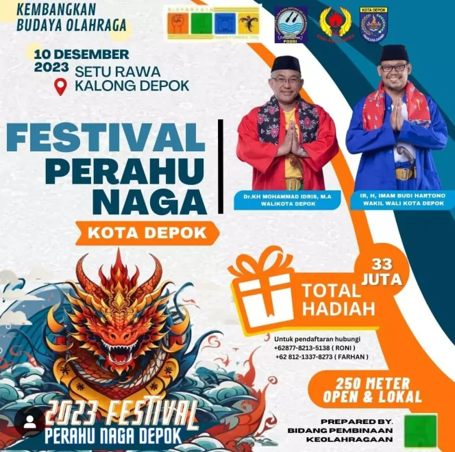 
					Flyer lomba perahu naga Kota Depok tahun 2023. (Foto: narasumber/ Disporyata Kota Depok)