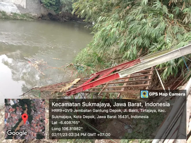 
					Kondisi sisa bongkaran yang masih saling mengait, dua hari yang lalu, sebelum kejadian. Saat ini sudah ditangani DPUPR. (Foto:Dok.DPUPR)