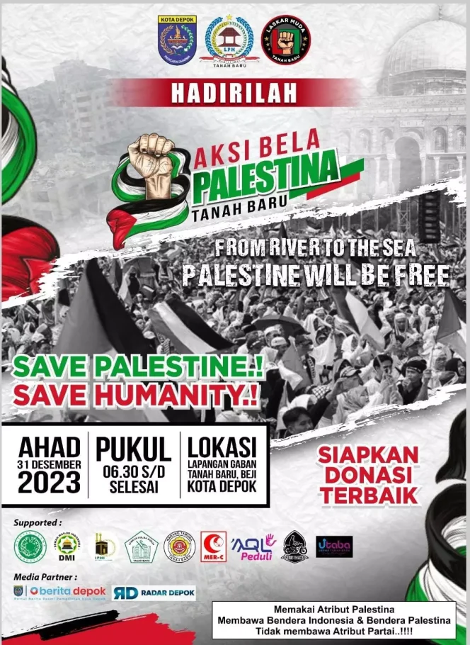 
					Flyer Aksi Bela Palestina. (Gambar: Kelurahan Tanah Baru)