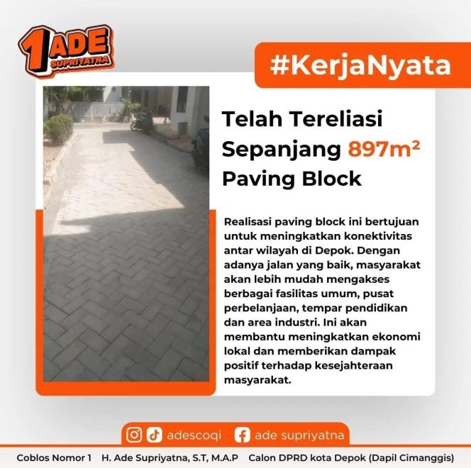 
					Mudahkan Mobilitas Masyarakat, Anggota DPRD Depok Ade Supriyatna Realisasikan Program Paving Block