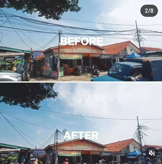 
					Progres pemotongan kabel udara di Jalan Tole Iskandar Kelurahan/Kecamatan Sukmajaya, beberapa waktu lalu. (Foto: tangkapan layar dok.DPUPR)