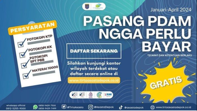 
					Jangan Lewatkan, Tirta Asasta Depok Gratiskan Biaya Penyambungan Hingga April 2024