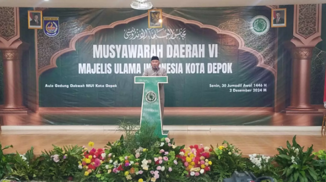 
					Wali Kota Depok, Mohamad Idris saat memberikan sambutan pada Musda MUI ke-VI, Senin (02/12/24). (Foto : Diskominfo Depok