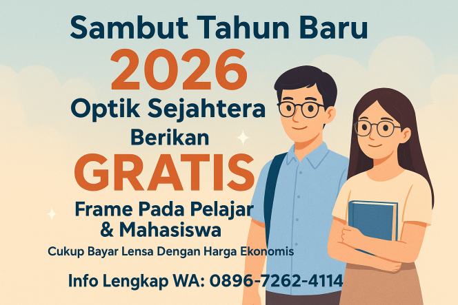 
					Sambut Tahun Baru 2026  Optik Sejahtera Berikan GRATIS Frame untuk Pelajar & Mahasiswa