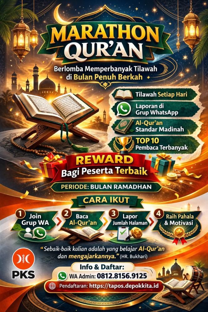 
					DPC PKS Kecamatan Tapos Gelar “Marathon Qur’an”, Hari Ketiga Sudah Ada yang Khatam