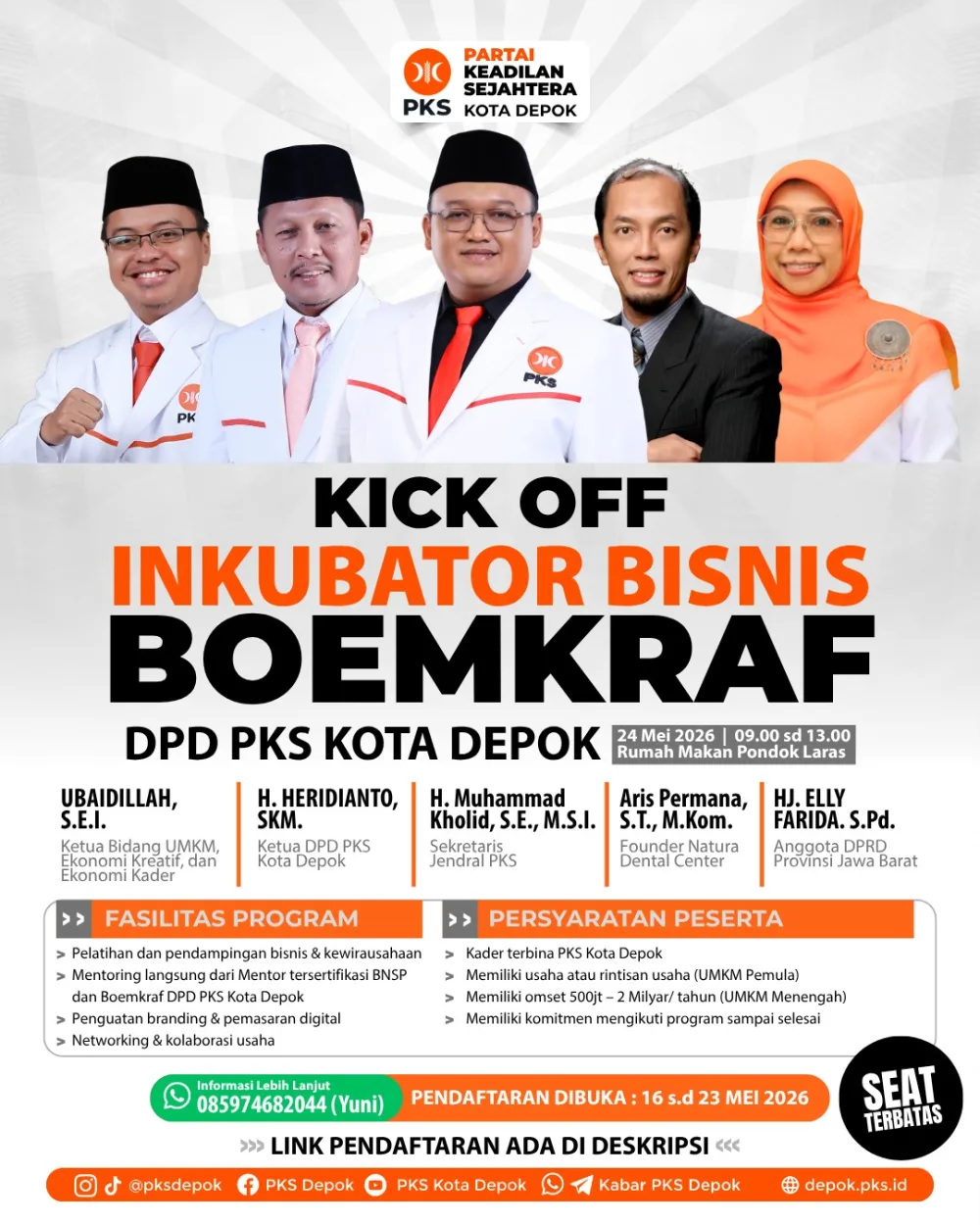 Hadiah Milad ke-24 PKS, BOEMKRAF DPD PKS Depok Luncurkan Program Inkubator Bisnis untuk Perkuat Ketahanan Ekonomi Kader