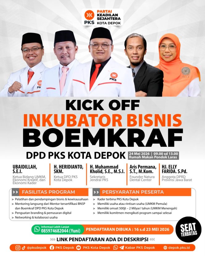 
					Hadiah Milad ke-24 PKS, BOEMKRAF DPD PKS Depok Luncurkan Program Inkubator Bisnis untuk Perkuat Ketahanan Ekonomi Kader