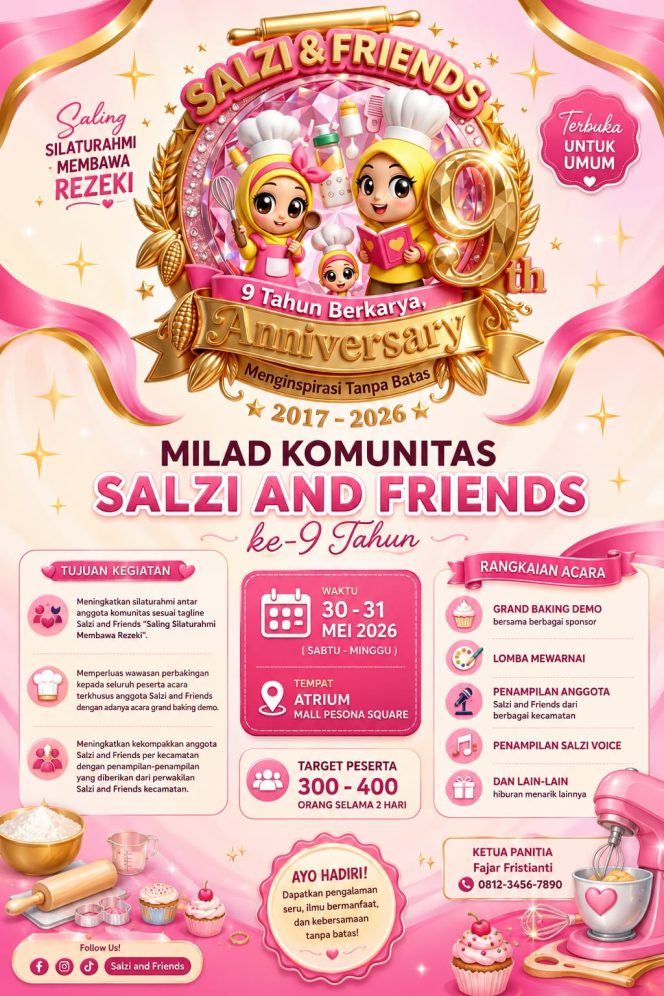 
					Ayo Hadir 30–31 Mei 2026! Milad ke-9 Salzi and Friends “Menginspirasi Tanpa Batas” Hadirkan Grand Baking Demo dan Beragam Acara Menarik di Pesona Square