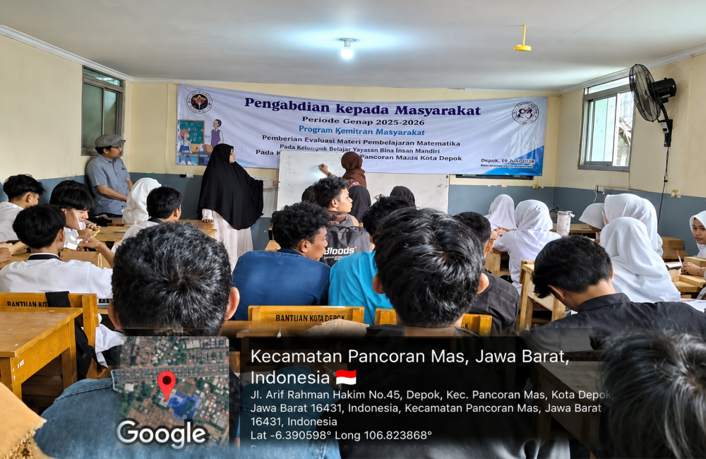 PENGABDIAN KEPADA MASYARAKAT : UPAYA PENINGKATAN PEMAHAMAN LOGIKA BERPIKIR SISWA  MELALUI PEMBERIAN EVALUASI MATERI PADA KELOMPOK BELAJAR  YAYASAN BINA INSAN MANDIRI DEPOK