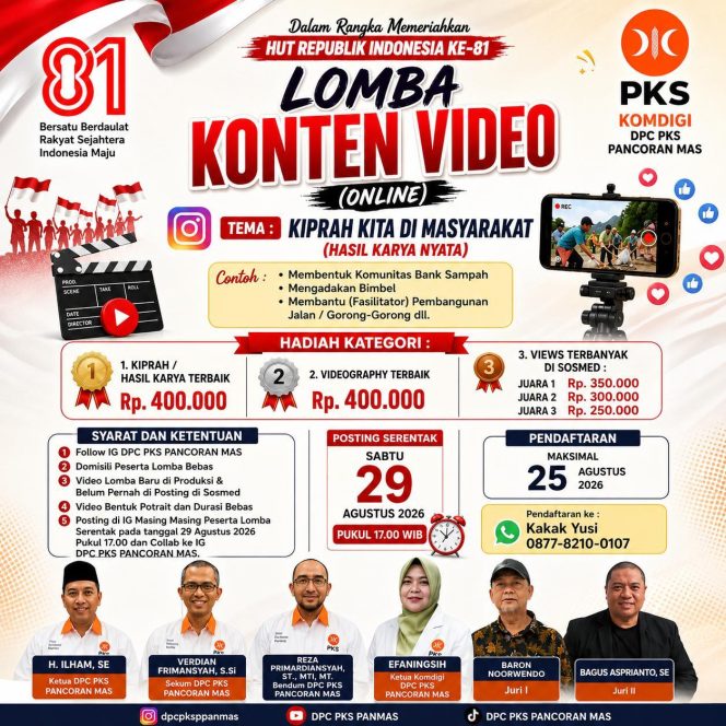 
					KOMDIGI DPC PKS Pancoran Mas Gelar Lomba Konten Video, Angkat Kiprah Nyata di Masyarakat